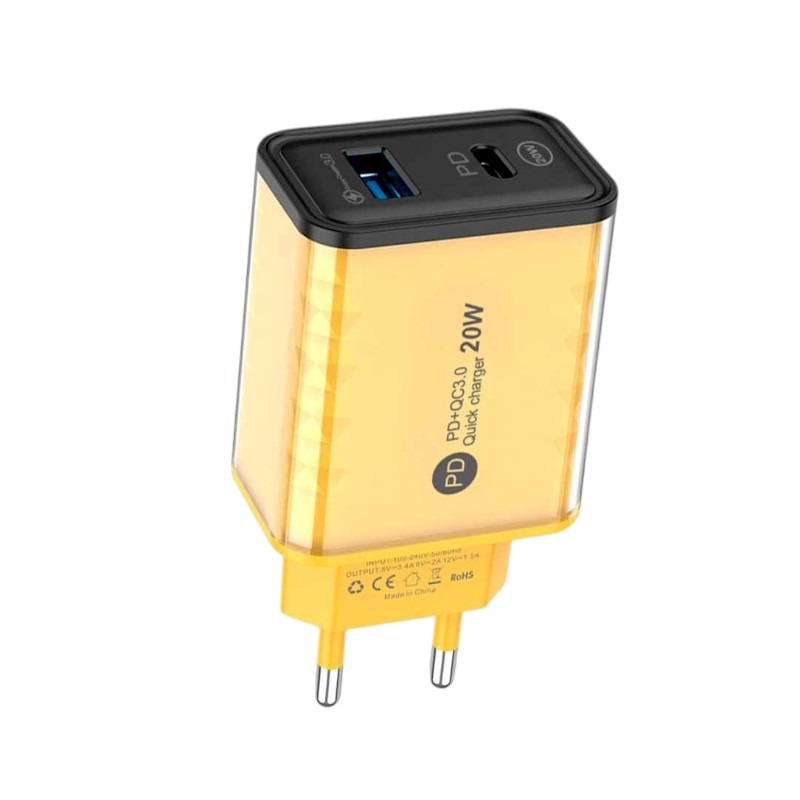 Αντάπτορας φόρτισης Fast Charge με 2 θύρες USB-A & Type-C - 20W - CX-176B - 271764