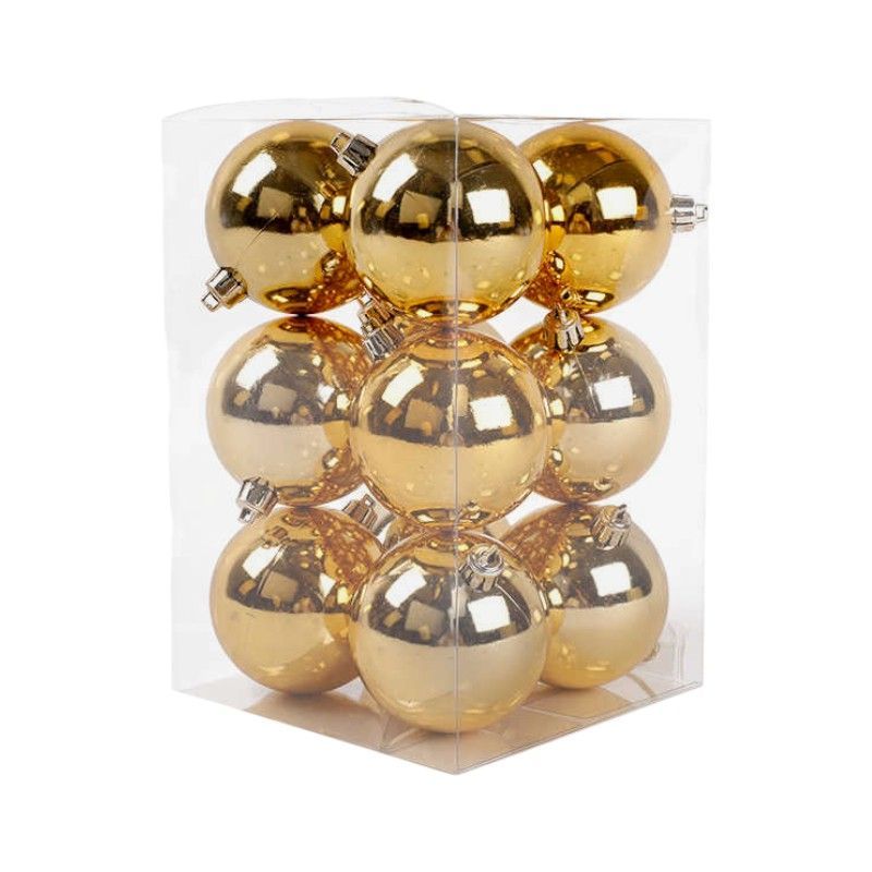 Σετ Χριστουγεννιάτικες μπάλες - 8cm - 12pcs - 326062 - Gold