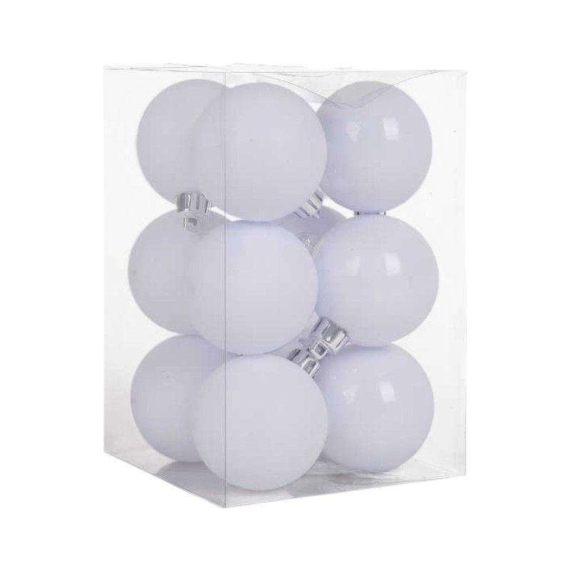 Σετ Χριστουγεννιάτικες μπάλες - 8cm - 12pcs - 326062 - White